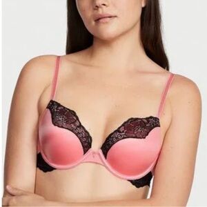 Victorias Secret very sexy push-up bra pink with flower black lace 34C